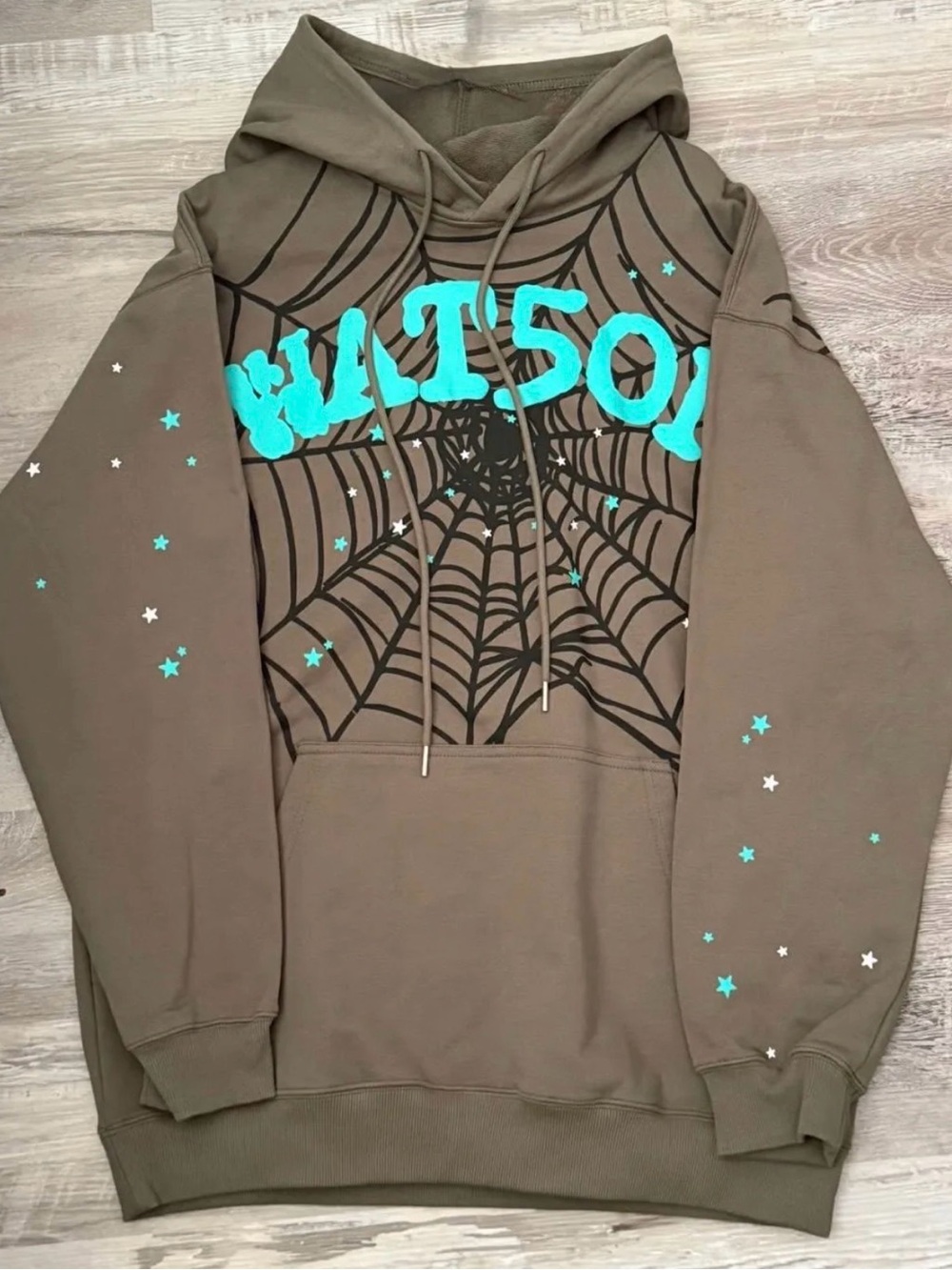 🕸️🕷️🕸️ Watson Olive Hoodie with Graphic Spiderweb and Stars